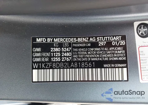 2020 Mercedes-Benz E 350 from USA, damaged, VIN W1KZF8DB2LA818561